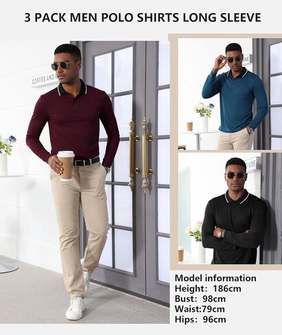 Zity 3 Pack Men Polo قمصان طويلة بأكمام طويلة مع قمصان الجولف جيب للرجال عمل غير رسمي قمصان رياضية in Saudi Arabia