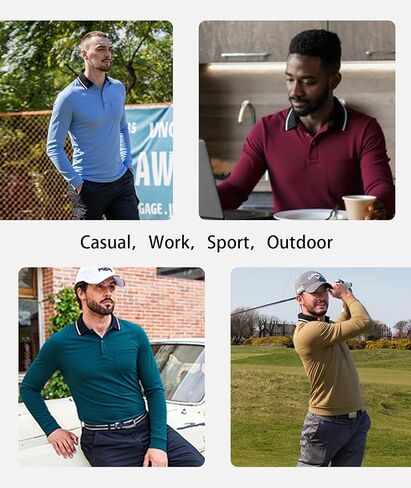 Zity 3 Pack Men Polo قمصان طويلة بأكمام طويلة مع قمصان الجولف جيب للرجال عمل غير رسمي قمصان رياضية in Saudi Arabia