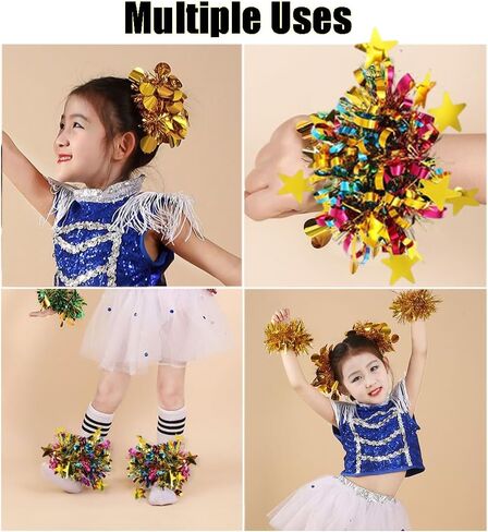 Cheerleader Poms Poms Wrist Flower,Dance Team Spirited Fun Metallic Foil Hand Flowers,Sports Meeting Supplies Spirit Accessories for Kids Adults in Saudi Arabia