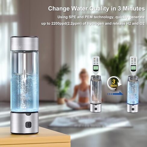 زجاجة مياه الهيدروجين ، تقنية SPE/PEM حتى 2200ppb مولد زجاجة ماء هيدروجين ، 460 مل زجاجات مياه هيدروجين محمولة للمنزل والمكتب والسفر واللياقة البدنية شرب in Saudi Arabia
