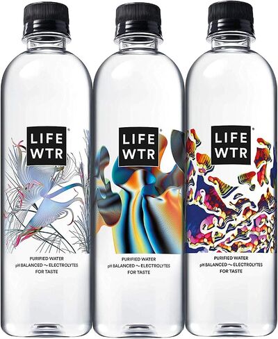 LIFEWTR Premium Purified Water, pH Balanced with Electrolytes, 100% recycled plastic bottles, 20 Fl Oz (Pack of 20), Packaging May Vary in Saudi Arabia
