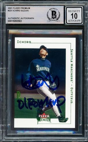 Ichiro Suzuki تم توقيع 2001 بطاقة Fleer Premium Rookie #231 Seattle Mariners GEM GEM MINT 10 "01 ROY/MVP" #88/1999 Beckett Bas #15093563 - Baseball Slabbed Cardsed Cards in Saudi Arabia