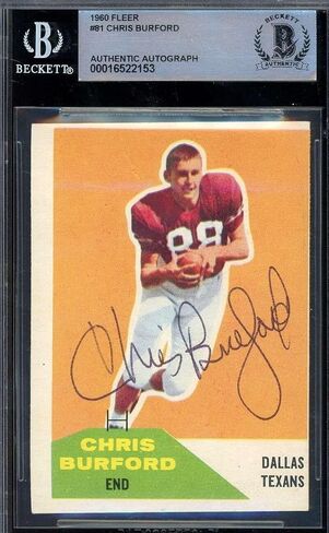 Chris Burford Beckett BAS Signed 1960 Fleer Rookie Autograph - Football Slabbed Autographed Rookie Cards in Saudi Arabia