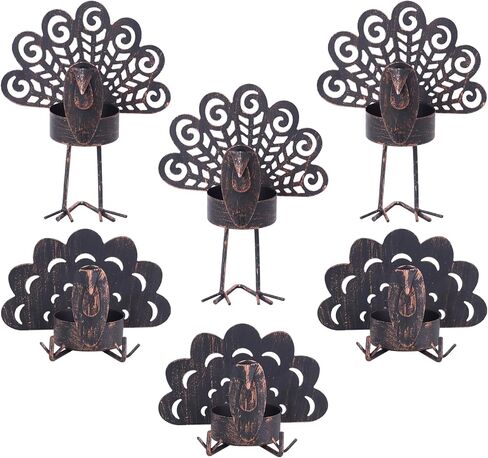 YEAHOME Thanksgiving Table Decor, 12 Pack Metal Turkey Candle Holders for Thanksgiving Decorations, Sitting Standing Bronze Turkey Tea Light Holder for Home Mantle Tabletop Centerpieces Fall Decor in Kuwait