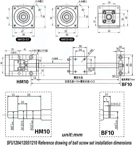 Ballscrew SFU1204 Kit 200-1000mm C7 Dia 12mm Pitch 4mm for CNC Parts Screw with Single Nut +BF10+HM10-57+DSG12H+Coupler(450mm) in Saudi Arabia