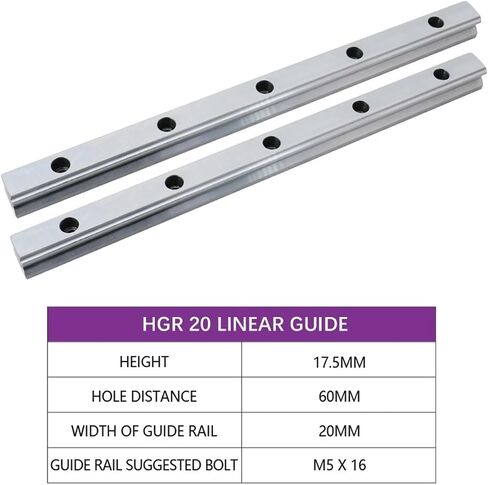 2pcs 200-500mm HGR20 Linear Rails دليل CNC دليل خطي لنقش جهاز التوجيه CNC (200 مم) in Saudi Arabia