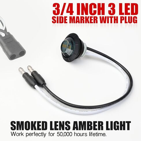 TMH 20 pcs من 3/4 بوصة عدسة مدخنة الضوء العنبر 3 LED مع موصل توصيل علامات العلامات الجانبية مؤشر الضوء المضاد للماء RV ، قارب ، شاحنة بيك آب 12V العاصمة in Saudi Arabia
