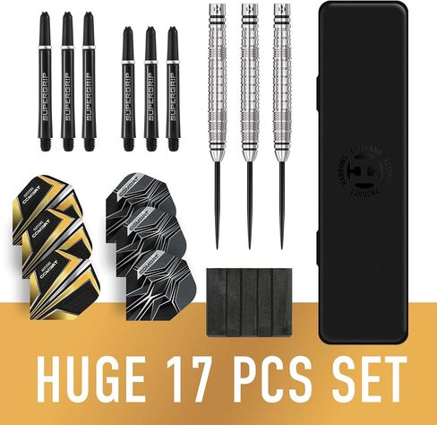 Harrows Combat 90% Tungsten Steel Tip Darts Set I 21g to 30g All Weights Available I Huge 17pcs Bundle with Spare Shafts, Prime Flights & Travel Case in Saudi Arabia