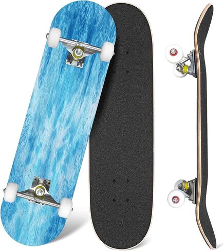 Skateboards Seamless Blue White Black Fashion Camouflage 7 Layer Maple Wood Deck 31" x 8" Double Kick Concave Complete Tricks Skateboard for Beginners Teens Kids Adults in Saudi Arabia