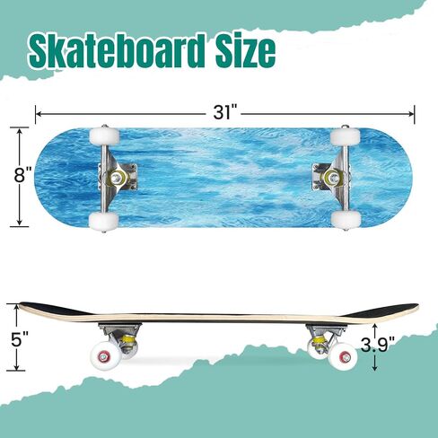Skateboards Seamless Blue White Black Fashion Camouflage 7 Layer Maple Wood Deck 31" x 8" Double Kick Concave Complete Tricks Skateboard for Beginners Teens Kids Adults in Saudi Arabia
