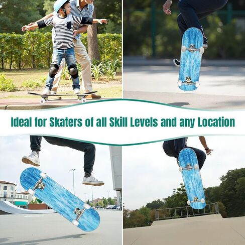 Skateboards Seamless Blue White Black Fashion Camouflage 7 Layer Maple Wood Deck 31" x 8" Double Kick Concave Complete Tricks Skateboard for Beginners Teens Kids Adults in Saudi Arabia