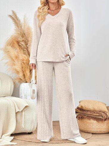 مجموعات Lillusory Lounge للنساء 2 قطعة لطيفة الأكمام الطويلة الخامس قمم عنق بيجاما سروال PJS مجموعات ملابس النوم الخريف ملابس الملابس in Kuwait