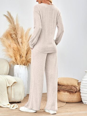 مجموعات Lillusory Lounge للنساء 2 قطعة لطيفة الأكمام الطويلة الخامس قمم عنق بيجاما سروال PJS مجموعات ملابس النوم الخريف ملابس الملابس in Kuwait