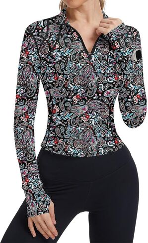 IECCP Workout Tops for Women Long Sleeve Quarter Zip Pullover Quick Dry Golf Shirt Athletic Slim Fit Crop Yoga Gym Tops in Kuwait