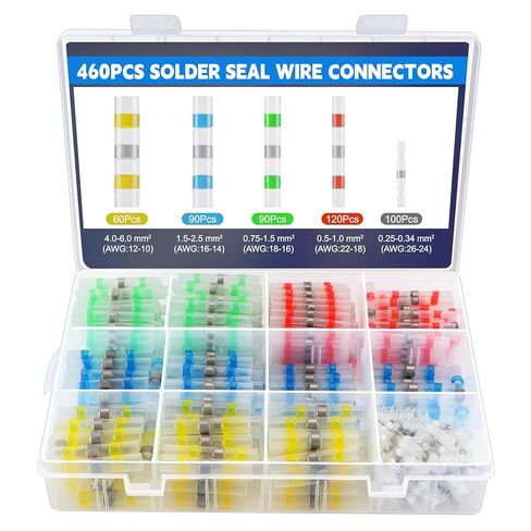 460pcs طقم سلك لحام Solder Seal ، AWG 26-10 ، 5 ألوان موصلات سلكي تقلص الحرارة ، محطات سلك لصق بعقب ، لصق معزول بدون لحام ، مع تآكل ومضاد للطقس in Kuwait