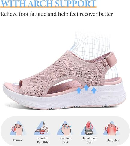 Women Arch Support Orthotic Walking Sandals Comfortable Plantar Fasciitis Non-slip Casual Open Toe Adjustable Ankle Strap Sport Sandals for Summer Beach in Saudi Arabia