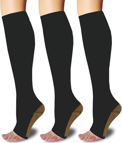 Open Toe Compression Socks 3Pairs Women Men Knee High for Circulation Support Toeless Compression Socks in Saudi Arabia