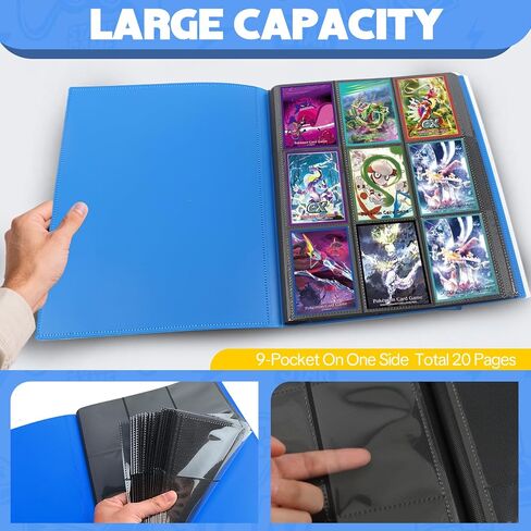 Binder Card Card ، 9 Pocket 20 Pages 360 Cards ، Collector Album ، Folder Card for Collection Mamps ， Sports ، MTG ، TCG (Blue) in Kuwait