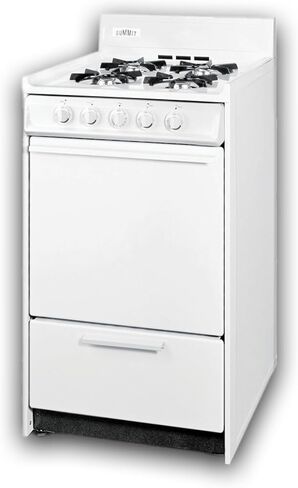 Summit Appliance WLM110P 20" Wide Propane Gas Range, White; Battery Start Ignition; 4 Open Burners; Broiler Compartment; Adjustable Oven Racks; Anti-Tip Bracket; Removable Oven Door And Range Top in Saudi Arabia