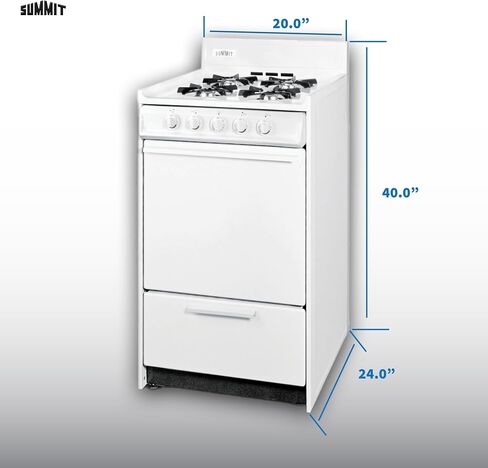 Summit Appliance WLM110P 20" Wide Propane Gas Range, White; Battery Start Ignition; 4 Open Burners; Broiler Compartment; Adjustable Oven Racks; Anti-Tip Bracket; Removable Oven Door And Range Top in Saudi Arabia