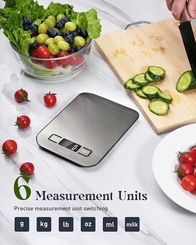 Food Scale, 11lb Digital Kitchen Scale with 6 Units LCD Display and Tare Function,Compact Design for Baking,Healthy Cooking,Meal Prep, 304 Stainless Steel in Kuwait