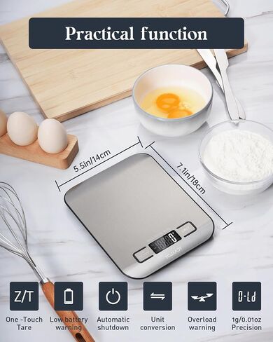 Food Scale, 11lb Digital Kitchen Scale with 6 Units LCD Display and Tare Function,Compact Design for Baking,Healthy Cooking,Meal Prep, 304 Stainless Steel in Kuwait