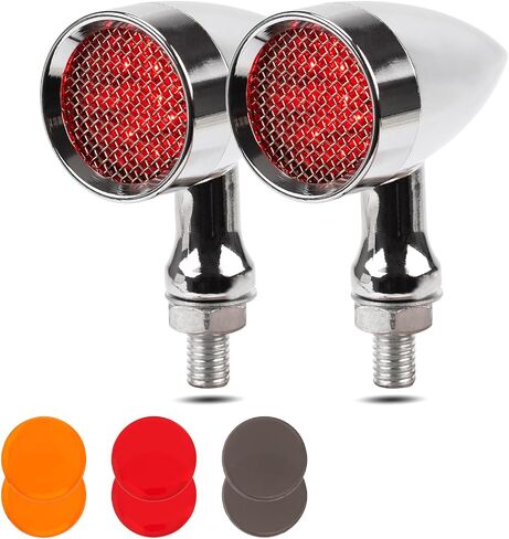 Motorcycle Led Turn Signals 2PCS Front Indicator Light Red Tail Lights 10mm Universal Retro Bullet Signal Lamp Super Bright Universal 12V 15LED for Honda Harley Yamaha (Black Shell Red Light) in Kuwait