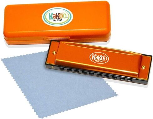 Kako'o Music Kako'o: Classic Metal Harmonica - Orange - 4 'Harmonica يأتي مع علبة التخزين ، قماش الألياف الدقيقة ، ودليل التعليم - الآلة الموسيقية ، الأعمار 5+ in Saudi Arabia