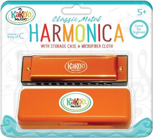 Kako'o Music Kako'o: Classic Metal Harmonica - Orange - 4 'Harmonica يأتي مع علبة التخزين ، قماش الألياف الدقيقة ، ودليل التعليم - الآلة الموسيقية ، الأعمار 5+ in Saudi Arabia