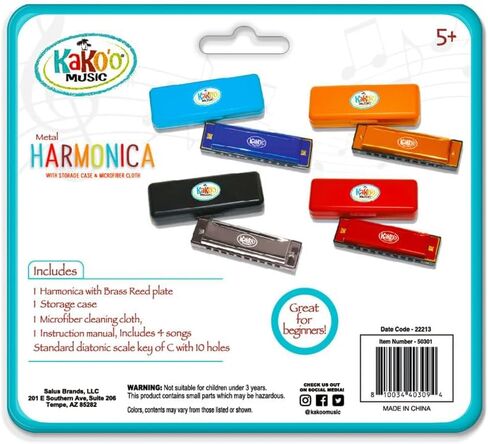 Kako'o Music Kako'o: Classic Metal Harmonica - Orange - 4 'Harmonica يأتي مع علبة التخزين ، قماش الألياف الدقيقة ، ودليل التعليم - الآلة الموسيقية ، الأعمار 5+ in Saudi Arabia