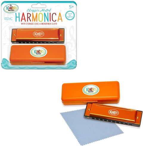 Kako'o Music Kako'o: Classic Metal Harmonica - Orange - 4 'Harmonica يأتي مع علبة التخزين ، قماش الألياف الدقيقة ، ودليل التعليم - الآلة الموسيقية ، الأعمار 5+ in Saudi Arabia
