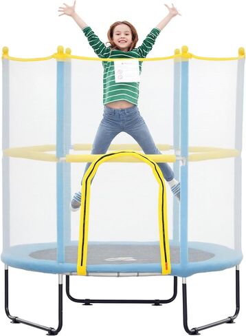QABA 4.6 قدم الترامبولين للأطفال ، 55 "Toddler Trampoline مع شبكة حاوية الأمان ، وترامبولين داخلي في الهواء الطلق لمدة 3-6 سنوات ، هدايا للبنين والبنات ، الأزرق الفاتح in Saudi Arabia