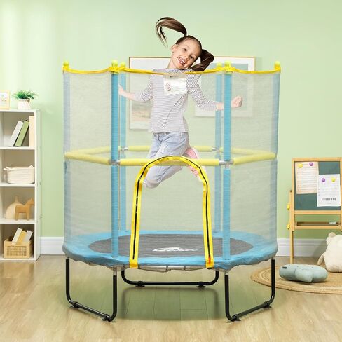 QABA 4.6 قدم الترامبولين للأطفال ، 55 "Toddler Trampoline مع شبكة حاوية الأمان ، وترامبولين داخلي في الهواء الطلق لمدة 3-6 سنوات ، هدايا للبنين والبنات ، الأزرق الفاتح in Saudi Arabia