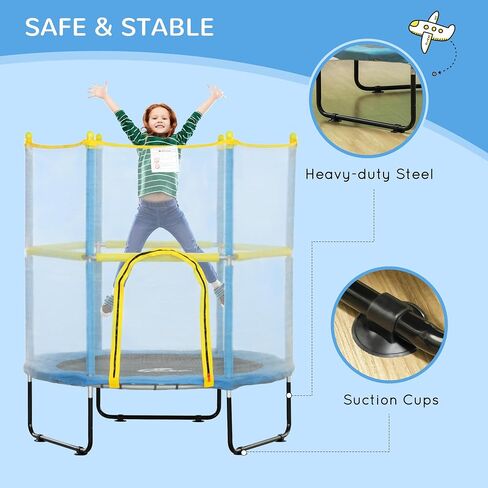 QABA 4.6 قدم الترامبولين للأطفال ، 55 "Toddler Trampoline مع شبكة حاوية الأمان ، وترامبولين داخلي في الهواء الطلق لمدة 3-6 سنوات ، هدايا للبنين والبنات ، الأزرق الفاتح in Saudi Arabia