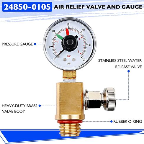 24850-0105 Air Relief Valve and Gauge Assembly-صمام نحاسي وقياس مع قرص متوافق مع STA-Rite System 3 Medial Media Ser Series Pool و SPA Filter in Saudi Arabia