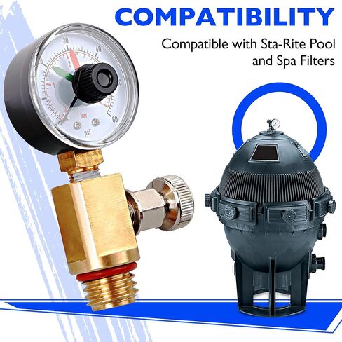 24850-0105 Air Relief Valve and Gauge Assembly-صمام نحاسي وقياس مع قرص متوافق مع STA-Rite System 3 Medial Media Ser Series Pool و SPA Filter in Saudi Arabia