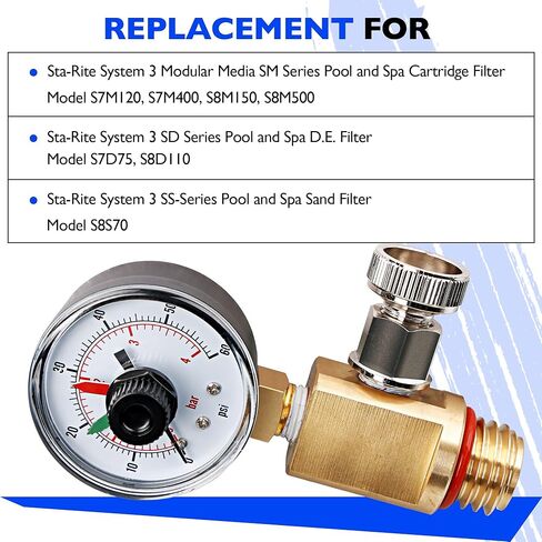 24850-0105 Air Relief Valve and Gauge Assembly-صمام نحاسي وقياس مع قرص متوافق مع STA-Rite System 3 Medial Media Ser Series Pool و SPA Filter in Saudi Arabia