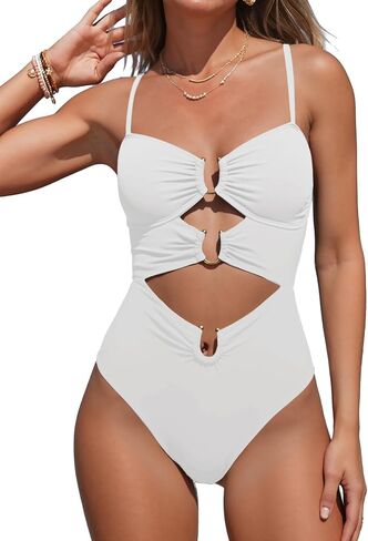 Fanuerg Women One Piece Swimsuit Ring Linked Swim Bathing Suit Sexy Cut Out Monokini Swimwear in Saudi Arabia