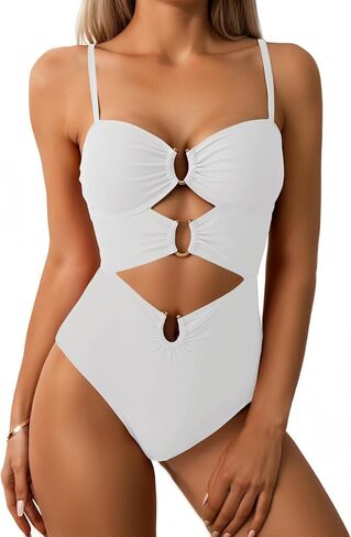 Fanuerg Women One Piece Swimsuit Ring Linked Swim Bathing Suit Sexy Cut Out Monokini Swimwear in Saudi Arabia