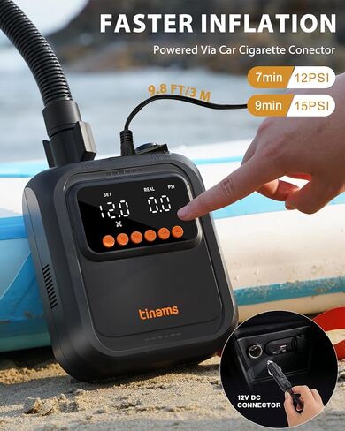 مضخة SUP عالية الضغط على 20PSI ، مضخة الهواء الإغلاق التي تعمل بالسيارة 12V ، ووزن شديد الوزن للوحات المجداف ، والزوارق والممتمرات (12 فولت DC 20PSI) in Saudi Arabia