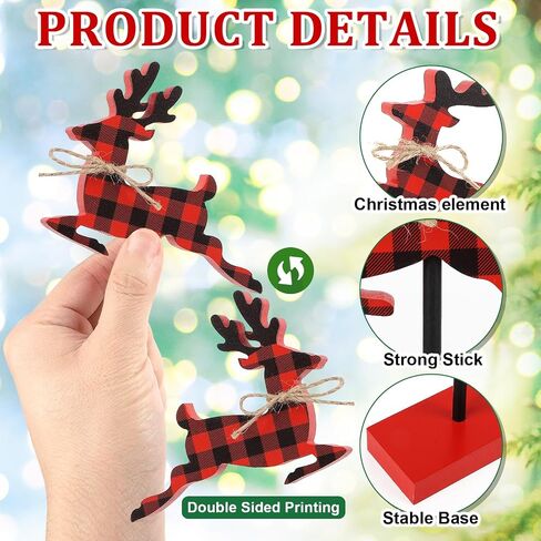 3 Pieces Christmas Table Decorations Wood Reindeer Set, White Christmas Tiered Tray Decor,Rustic Winter Christmas Reindeer Table Decorations for Home(White) in Saudi Arabia
