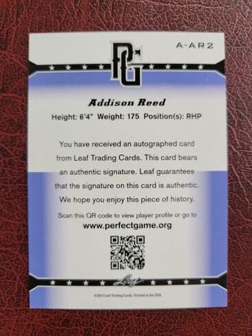 Addison Reed 2013 LEAF PERFECT GAME ROOKIE RC AUTO #A-AR2 - MLB Autographed Baseball Cards in Kuwait