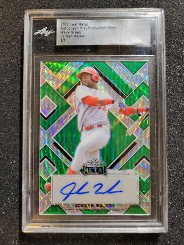Jordan Walker 2022 LEAF METAL GREEN WAVE RC AUTO #D 1/1 ST. LOUIS CARDINALS! - MLB Autographed Baseball Cards in Saudi Arabia