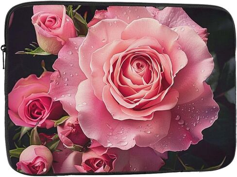 Rose Print Laptop Bag for Men Women Shockproof Laptop Bag for Travel Office School, black, 10 inch in Saudi Arabia