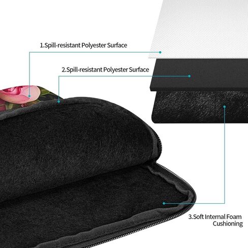 Rose Print Laptop Bag for Men Women Shockproof Laptop Bag for Travel Office School, black, 10 inch in Saudi Arabia