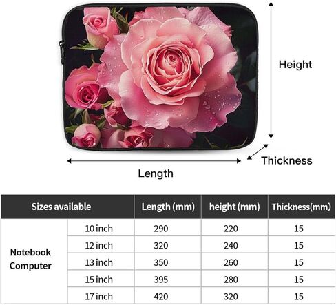 Rose Print Laptop Bag for Men Women Shockproof Laptop Bag for Travel Office School, black, 10 inch in Saudi Arabia