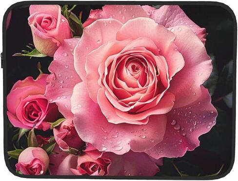 Rose Print Laptop Bag for Men Women Shockproof Laptop Bag for Travel Office School, black, 10 inch in Saudi Arabia