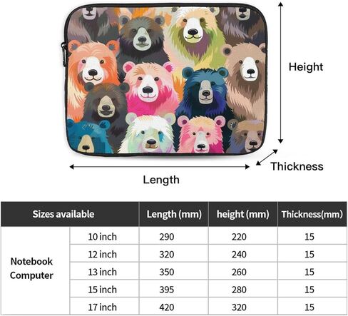 Colorful Bear Printed Laptop Sleeve for Men Women Shockproof Laptop Bag for Travel Office School, black, 10 inch in Saudi Arabia
