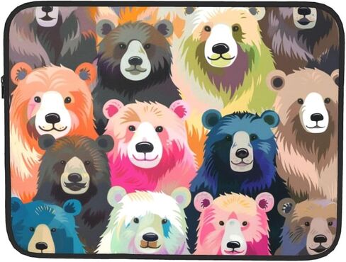 Colorful Bear Printed Laptop Sleeve for Men Women Shockproof Laptop Bag for Travel Office School, black, 10 inch in Saudi Arabia