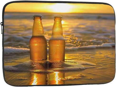Bottle Beer Beach Sunset Time Laptop Bag for Men Women Shockproof Travel Office School Bag, black, 15 inch in Saudi Arabia